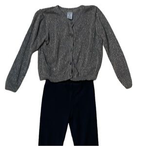 CARTERS UEC Girls Sz 5 Set of Black Leggings Gold/Gray Sparkly Cardigan Sweater